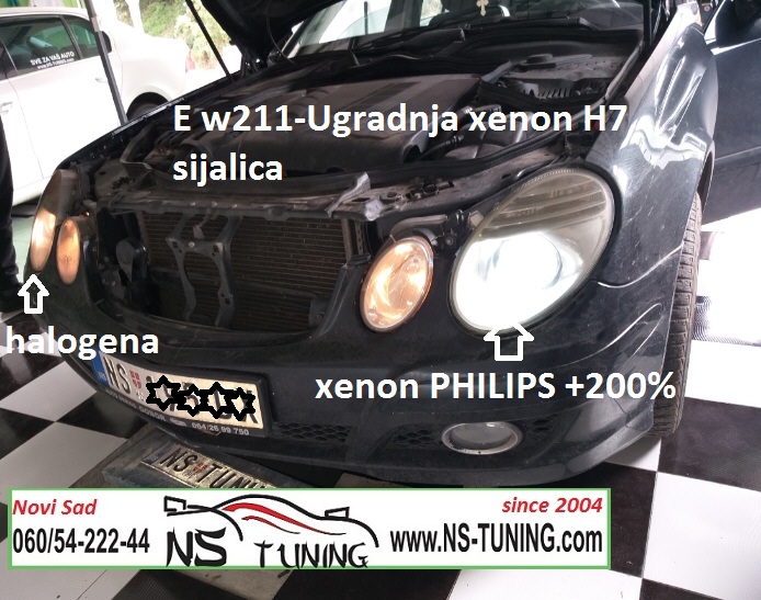mercedes e klasa w211 2006 2007 2008 2009 godiste ugradnja xenon led sijalica h7 novi sad balast canbus